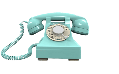 A retro teal rotary telephone with a curly cord, probably from the 1960s.