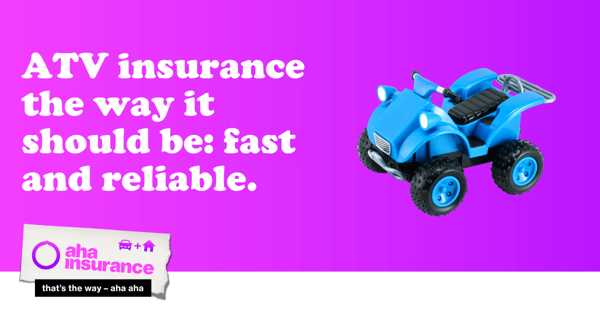 Insurance for a blue toy ATV with the aha insurance logo.