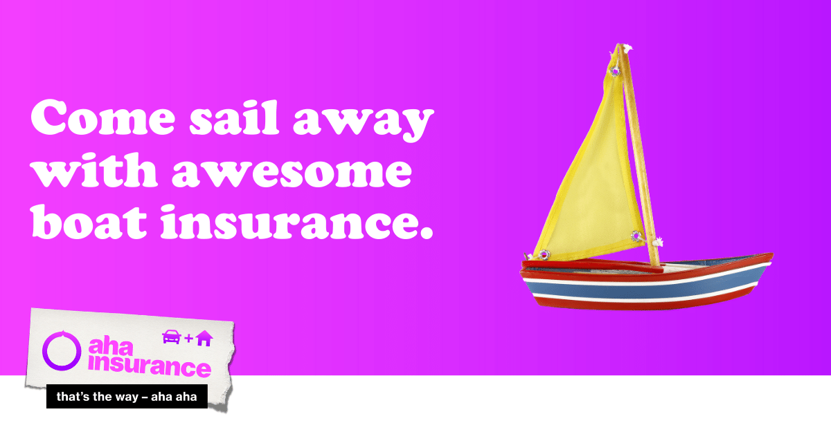 Insurance for a toy sailboat next to the aha insurance logo.