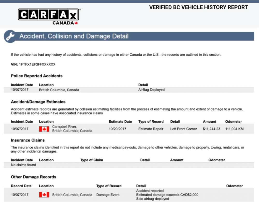 CARFAX vehicle history report - accidents