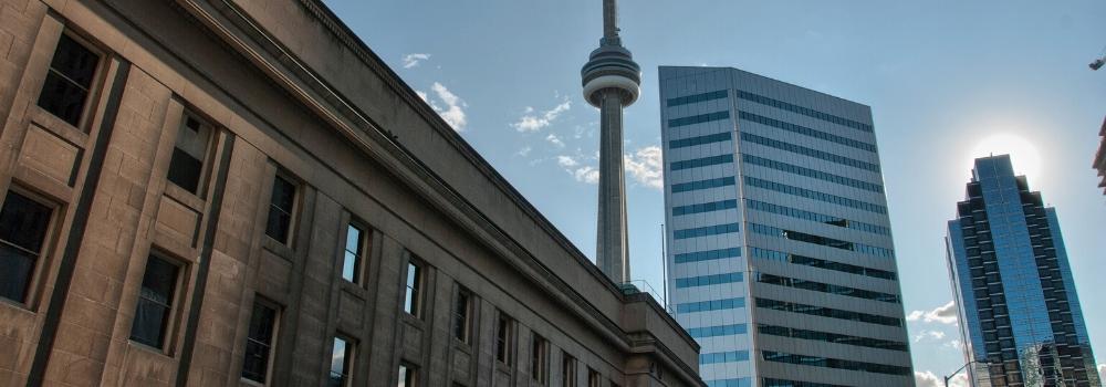 View of the CN Tower from the road on Yonge and Eglinton.
